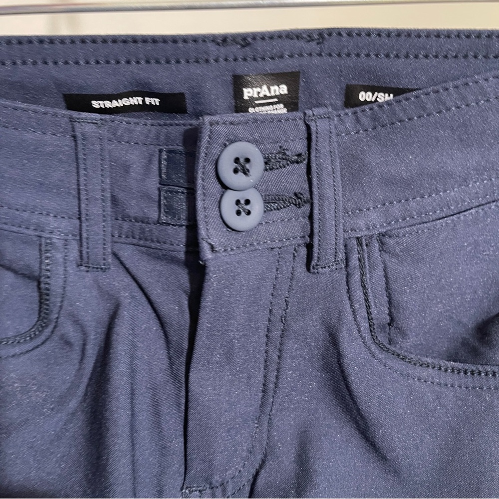 NWOT Prana Double Button Straight Fit Pants in Stormy Night Blue